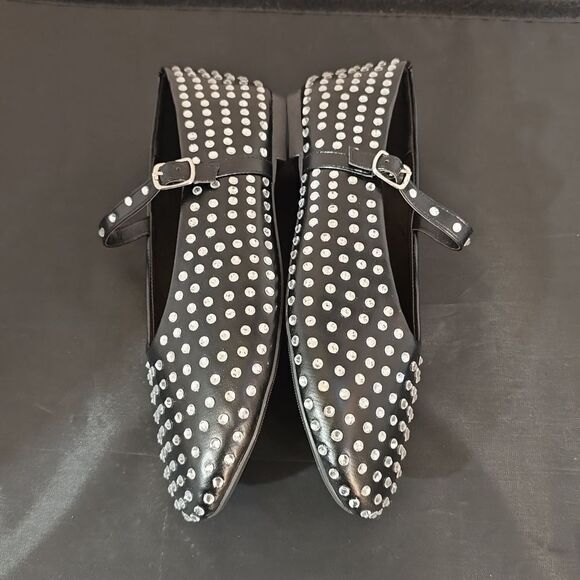 BRAND NEW WILD DIVA CRYSTAL RHINESTONE MARY JANE STUDDED BALLET FLATS - Picture 11 of 15